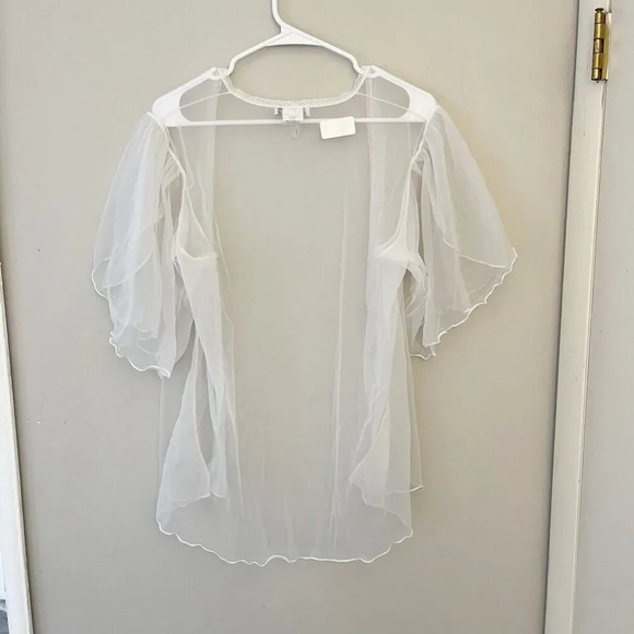 Seductive Wear White Sheer Topper Jacket M Women Lace Coquette Cottagecore Fairy - Picture 7 of 7